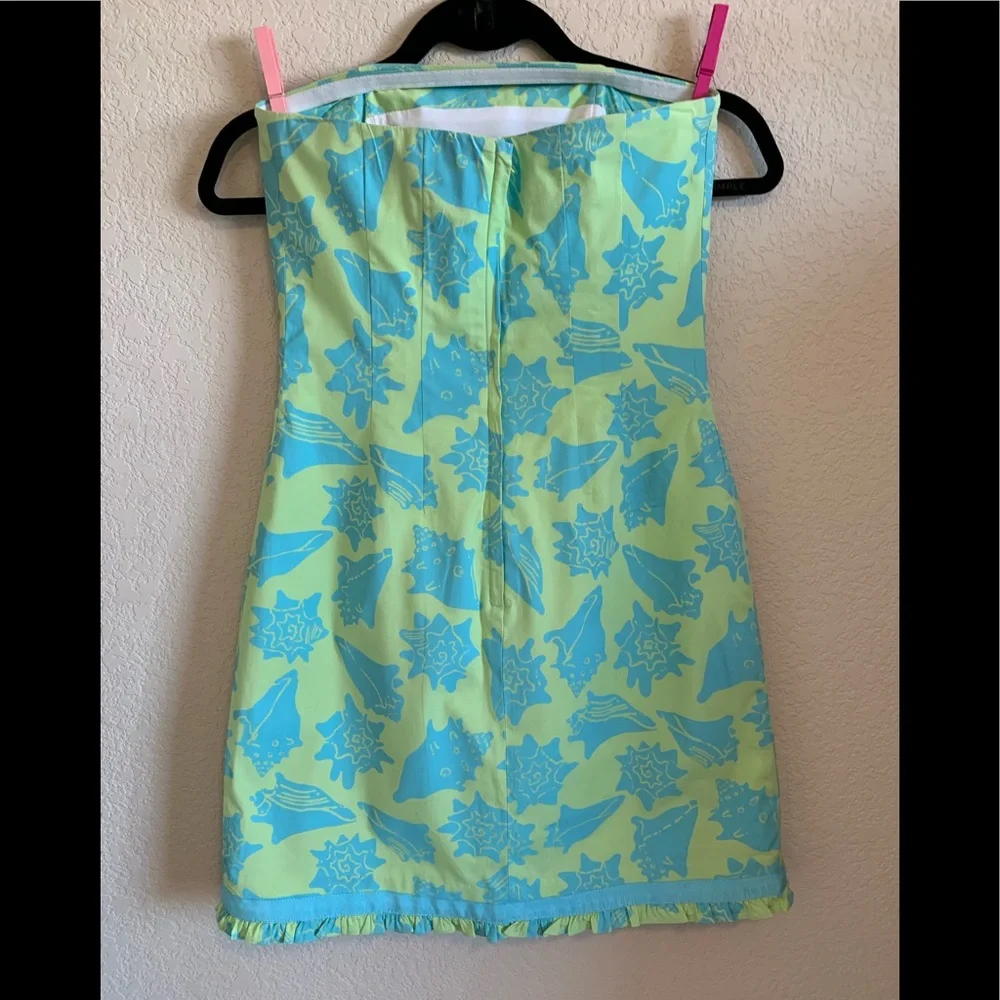 Lilly Pulitzer Yellow and Blue Strapless Shell-Print Dress - Picture 2 of 8